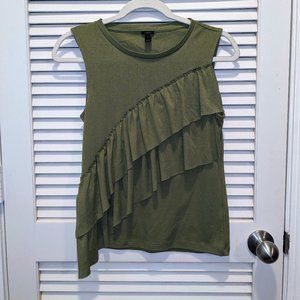 EUC J Crew Women's Drapey Two Tier Ruffle Tank Top Size XS Green Spring Preppy
